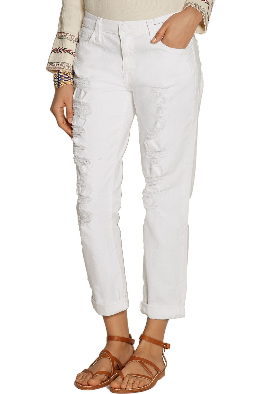 CURRENT/ELLIOTT The Fling distressed mid-rise slim-leg jeans