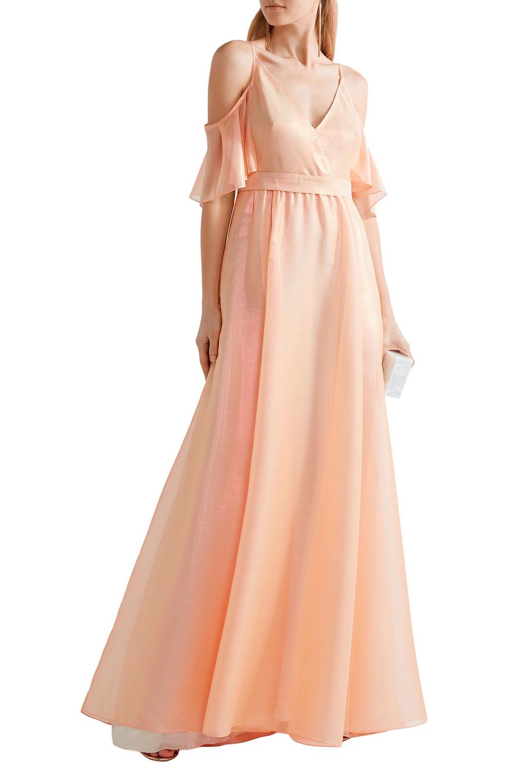 LELA ROSE Off-the-shoulder metallic voile gown
