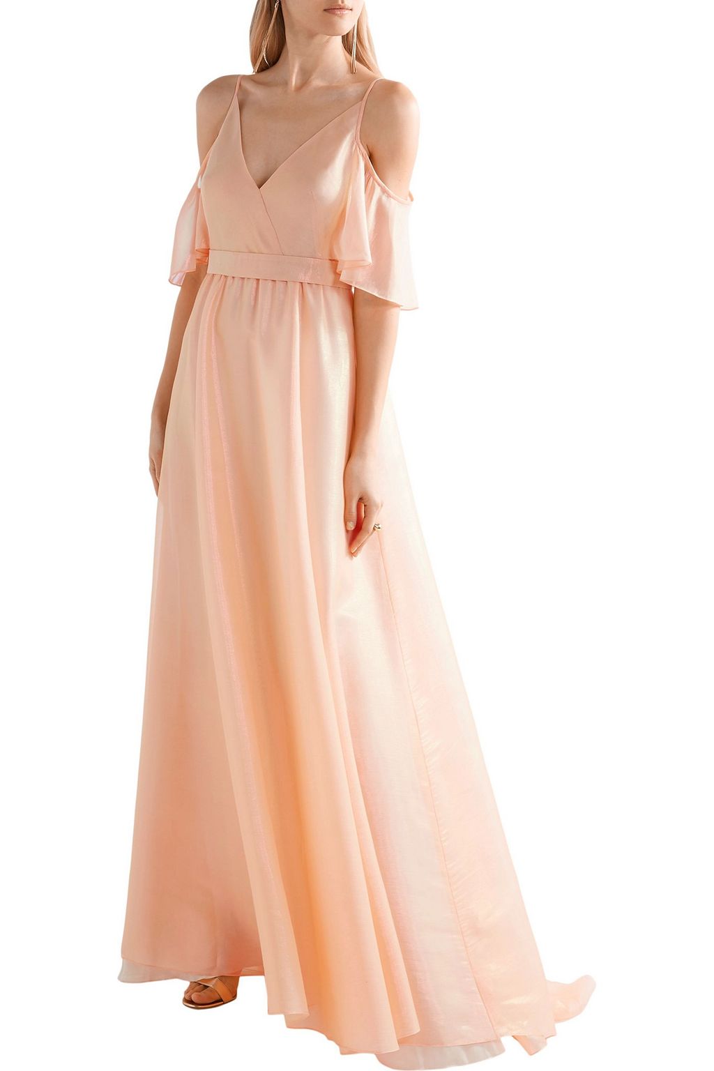 LELA ROSE Off-the-shoulder metallic voile gown