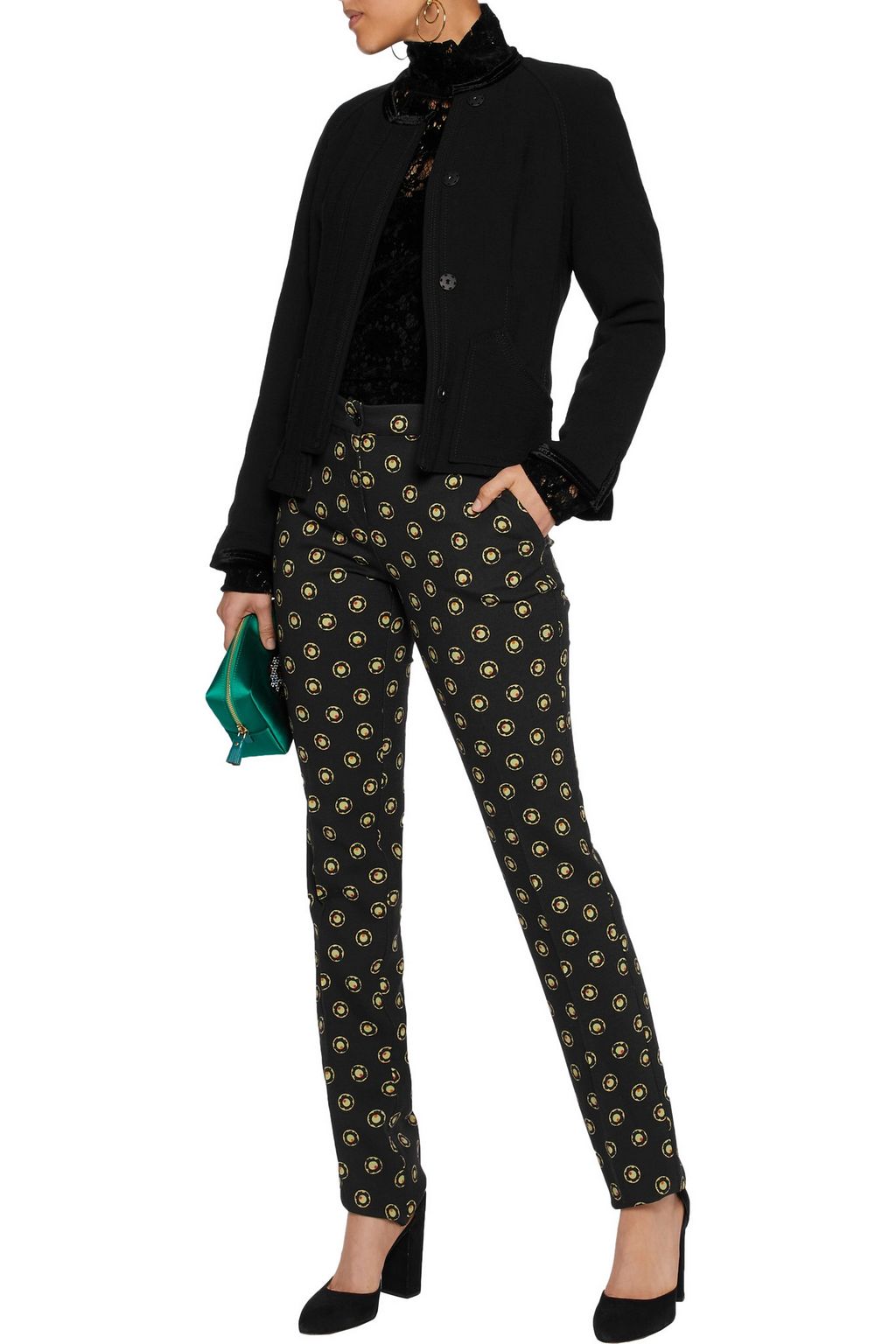ETRO Printed wool-blend crepe slim-leg pants