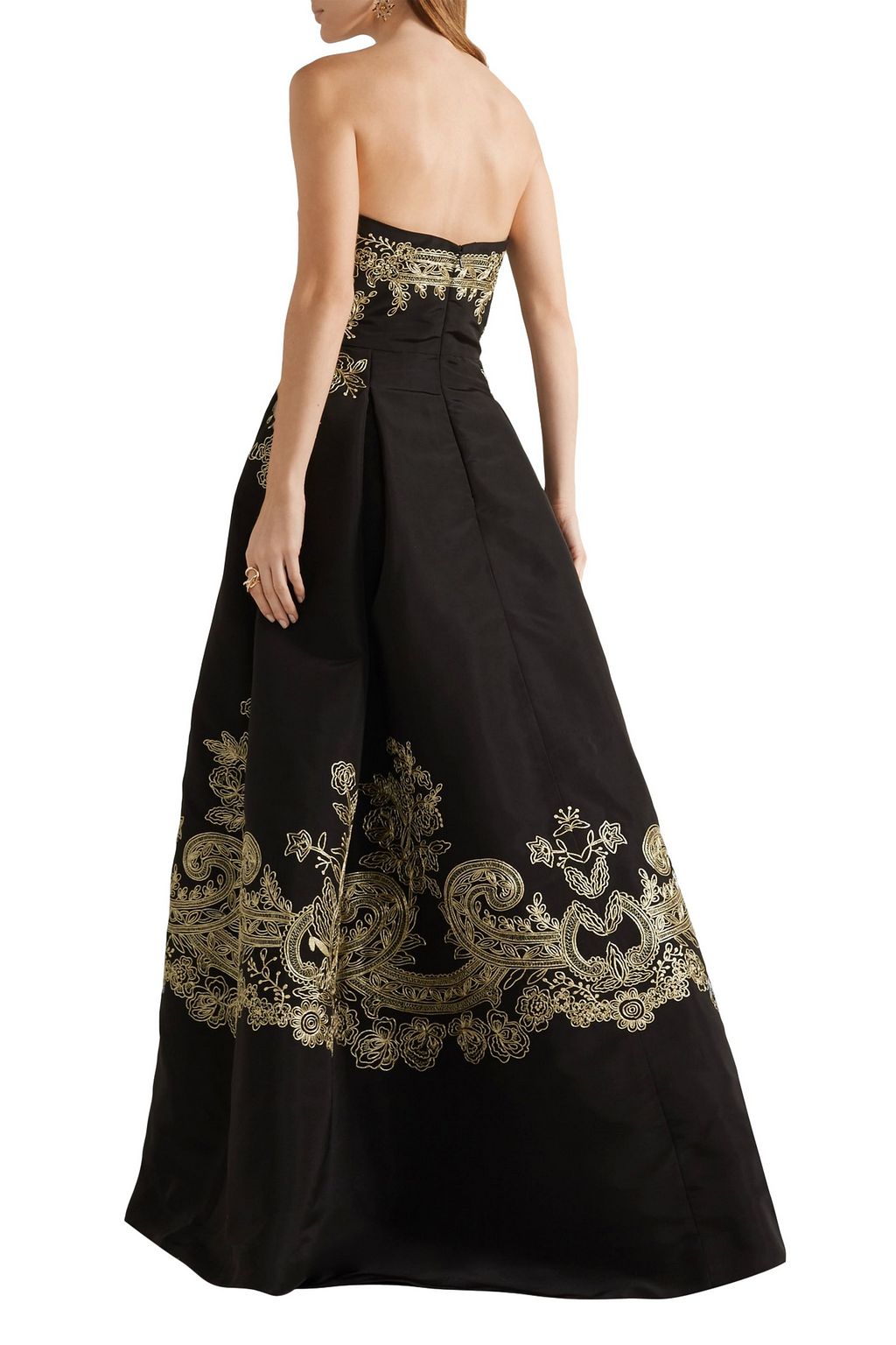 OSCAR DE LA RENTA Embroidered silk-faille strapless gown