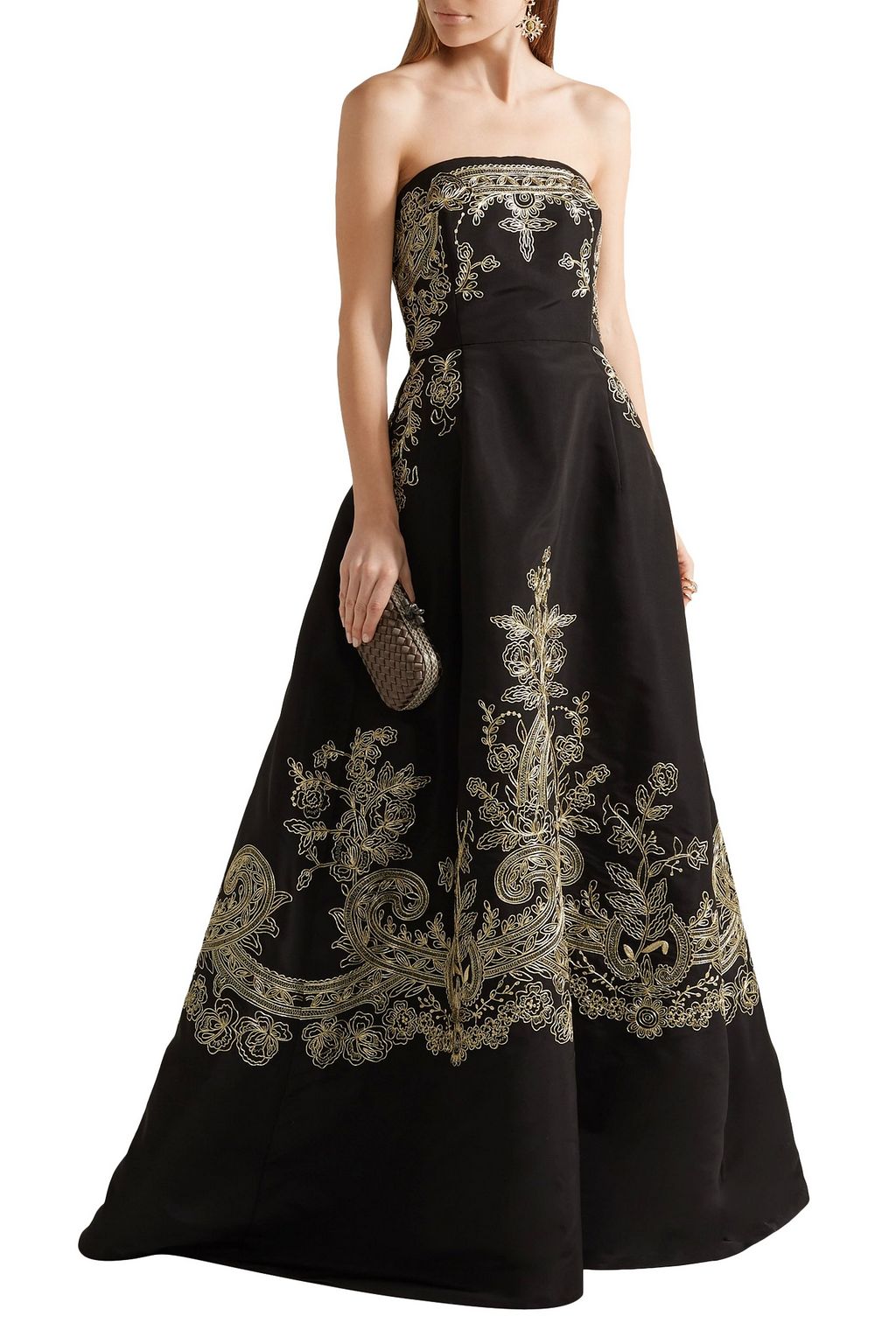 OSCAR DE LA RENTA Embroidered silk-faille strapless gown