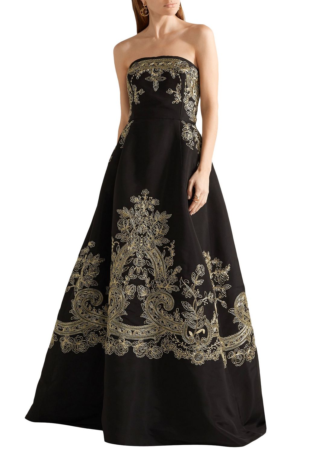 OSCAR DE LA RENTA Embroidered silk-faille strapless gown