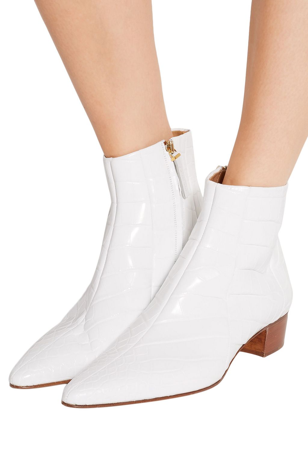 THE ROW Ambra glossed-alligator ankle boots