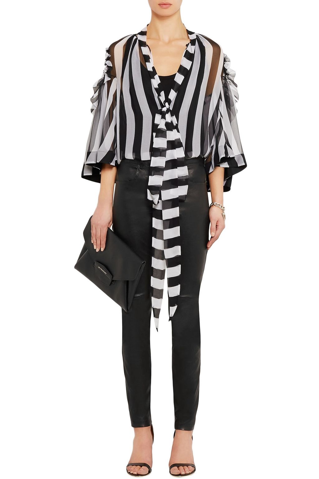 GIVENCHY Blouse in black and white striped silk-chiffon