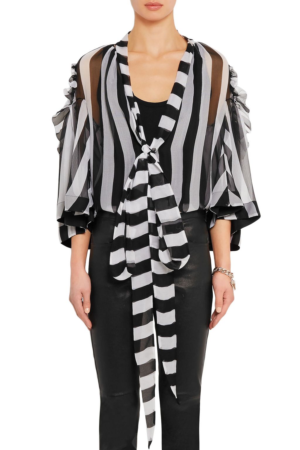 GIVENCHY Blouse in black and white striped silk-chiffon