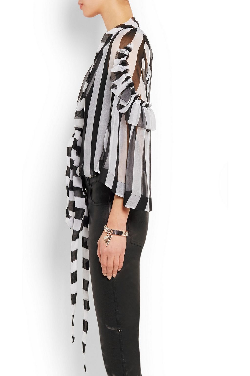 GIVENCHY Blouse in black and white striped silk-chiffon