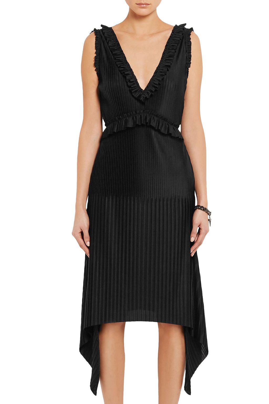 GIVENCHY Pleated midi dress in black stretch-satin