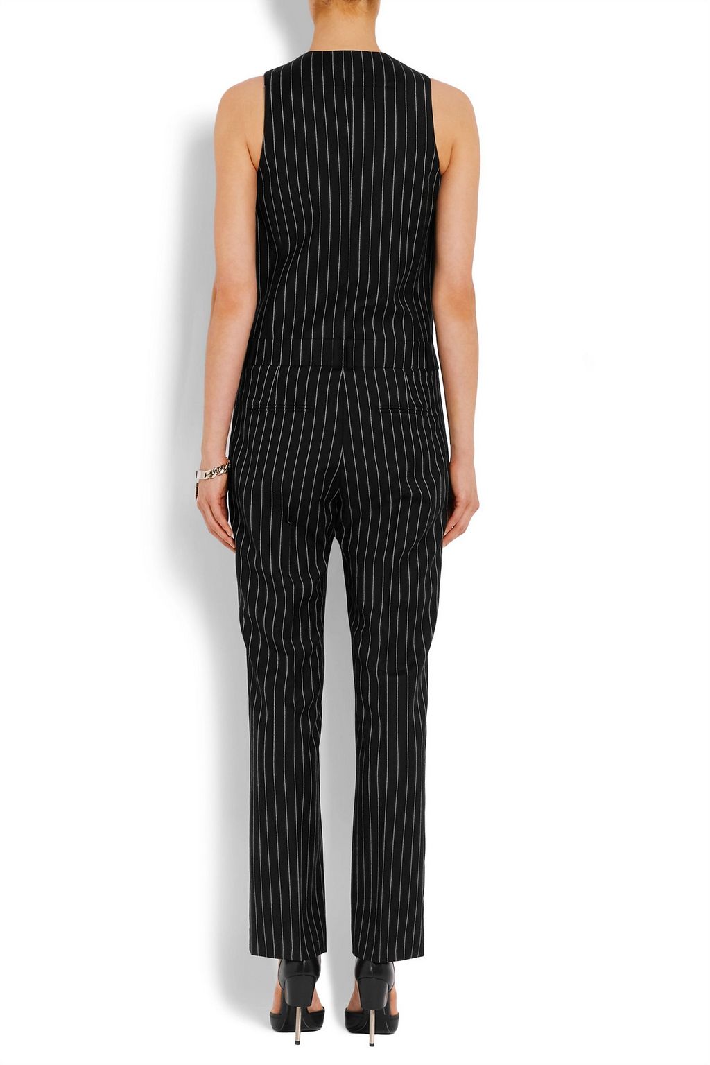 GIVENCHY Straight-leg jumpsuit in black and white striped wool-jacquard