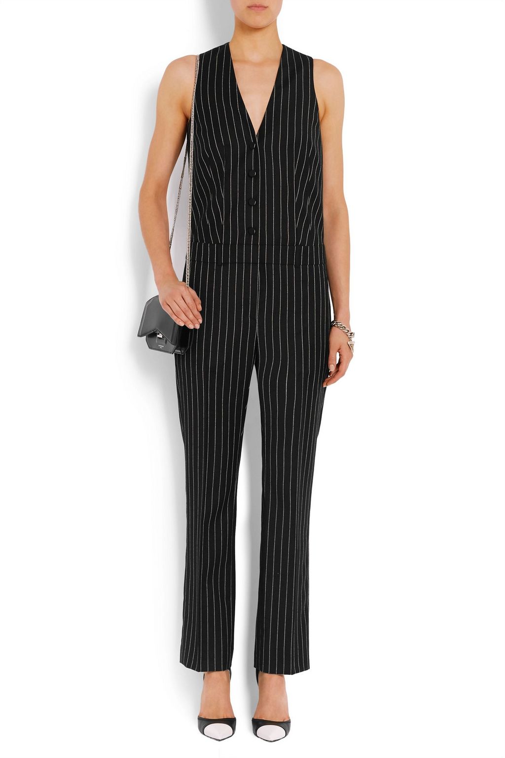 GIVENCHY Straight-leg jumpsuit in black and white striped wool-jacquard