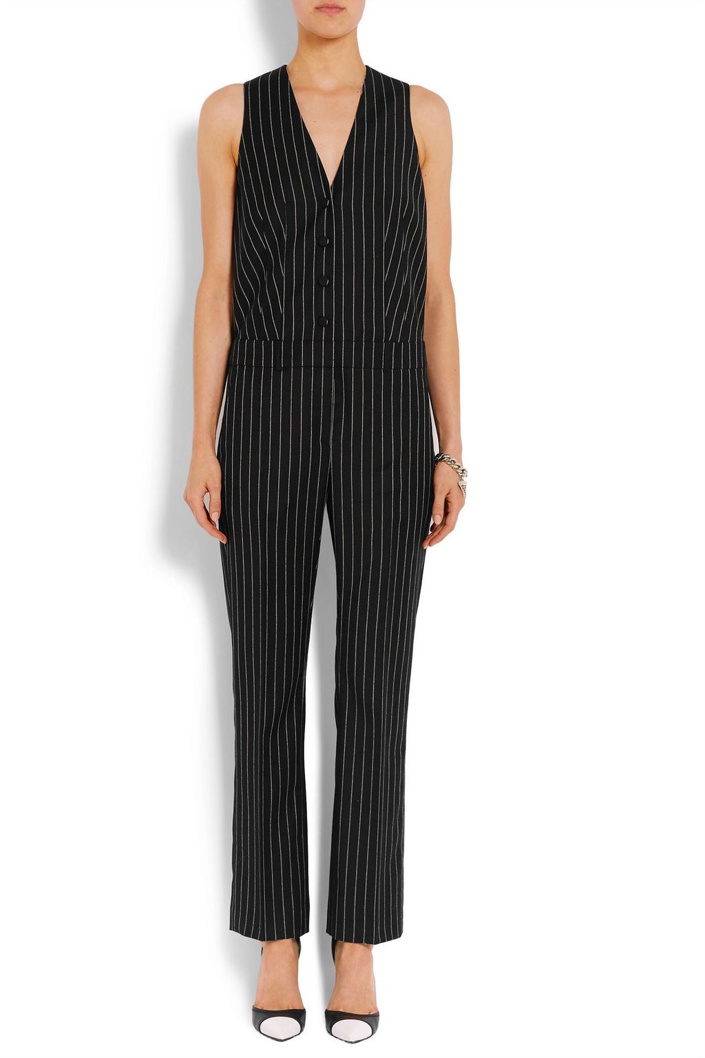 GIVENCHY Straight-leg jumpsuit in black and white striped wool-jacquard