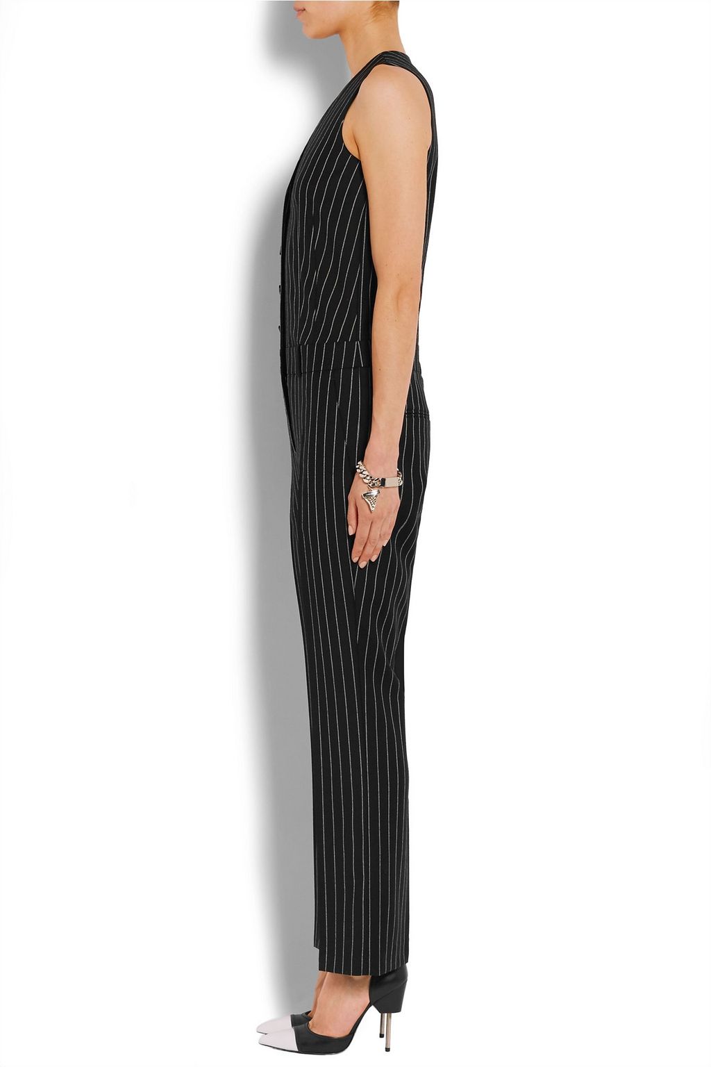 GIVENCHY Straight-leg jumpsuit in black and white striped wool-jacquard