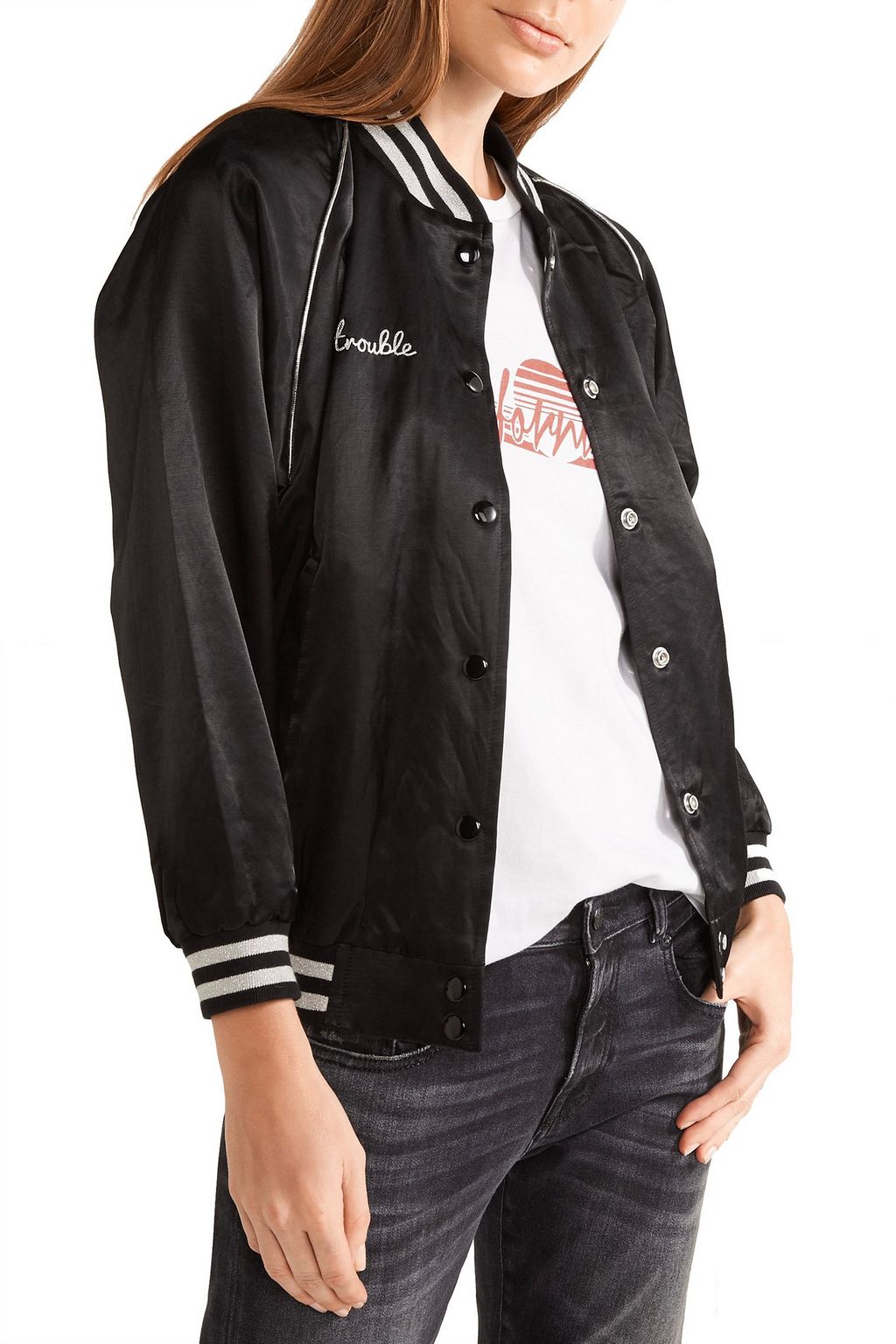 R13 Double Trouble Roadie printed cotton-blend satin bomber jacket