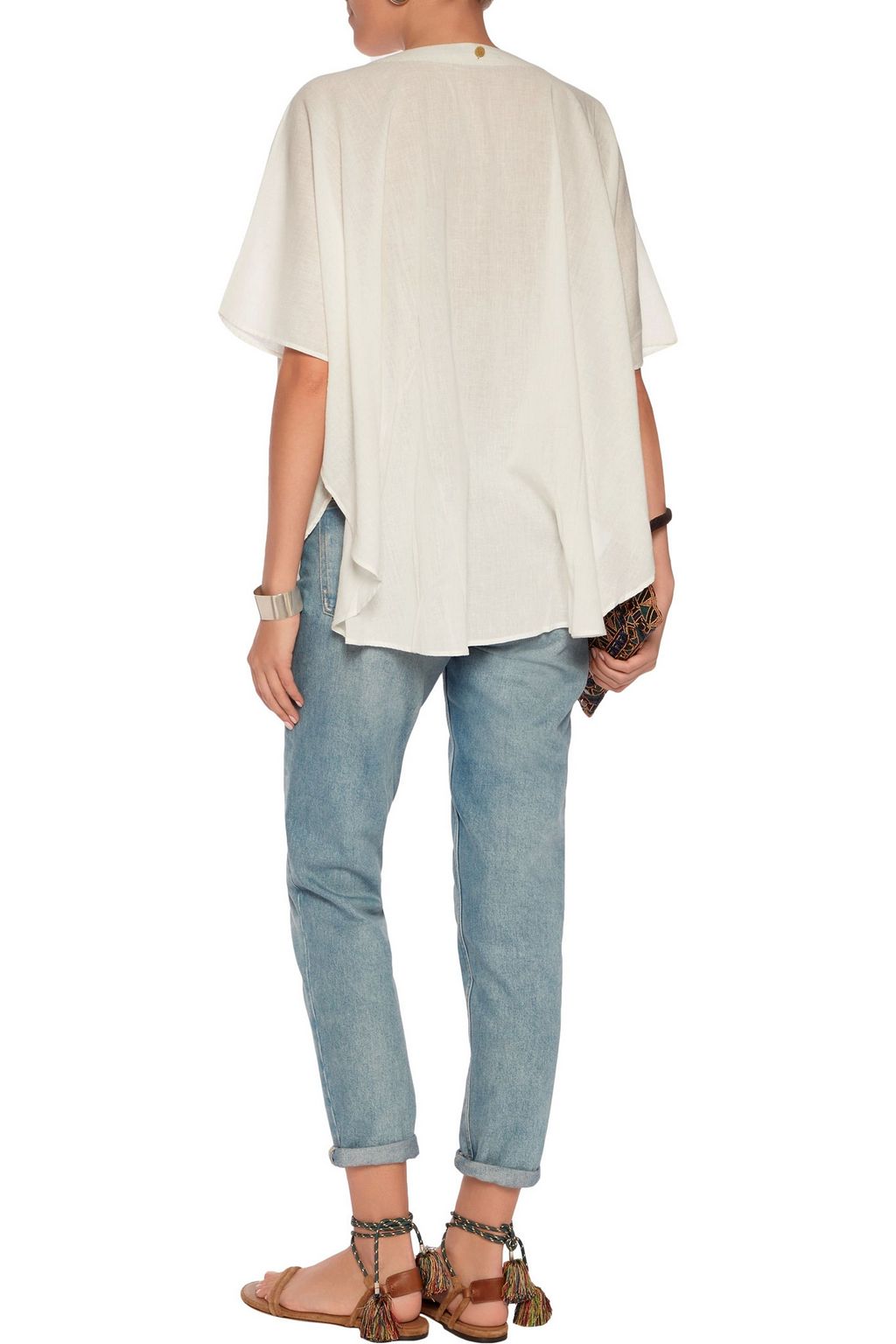 ANTIK BATIK Embroidered and bead-embellished cotton top