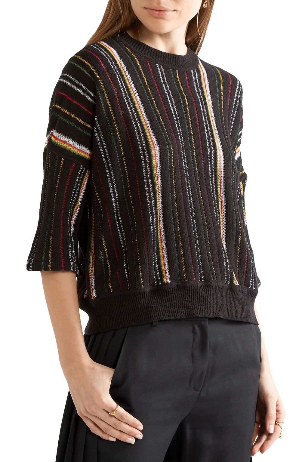ADAM LIPPES Striped open-knit cotton-blend sweater