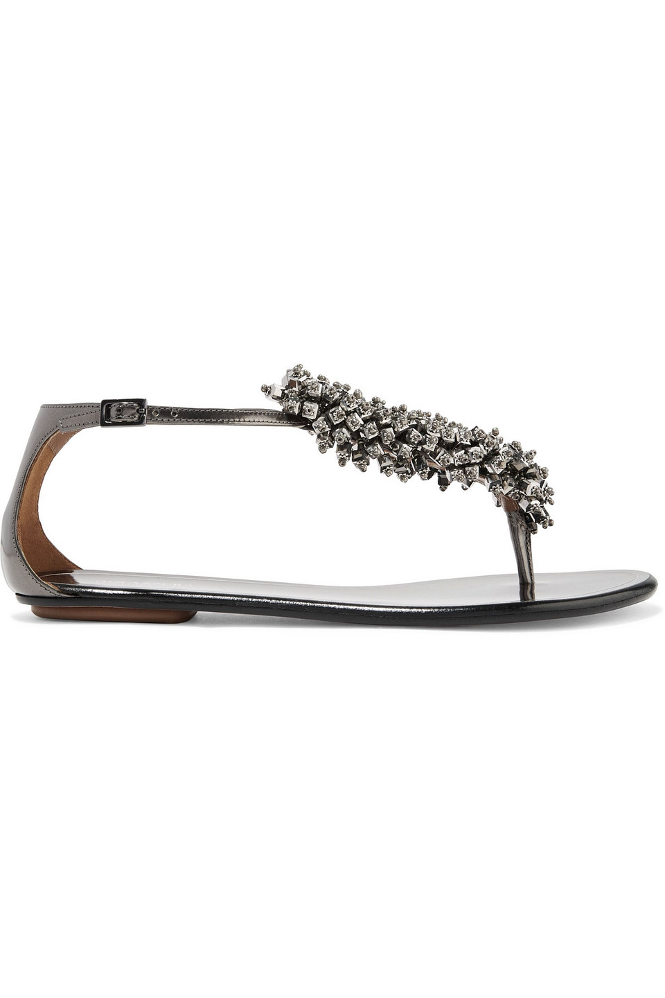 Aquazzura Woman Monaco Bead-embellished Metallic Leather Sandals Gunmetal Size 40.5