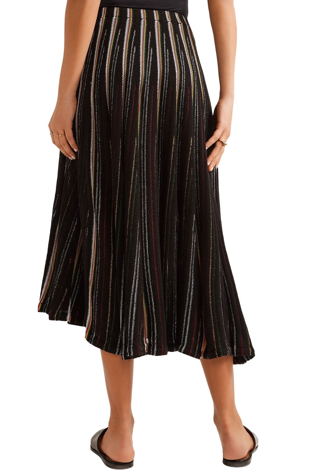 ADAM LIPPES Striped open-knit cotton-blend midi skirt