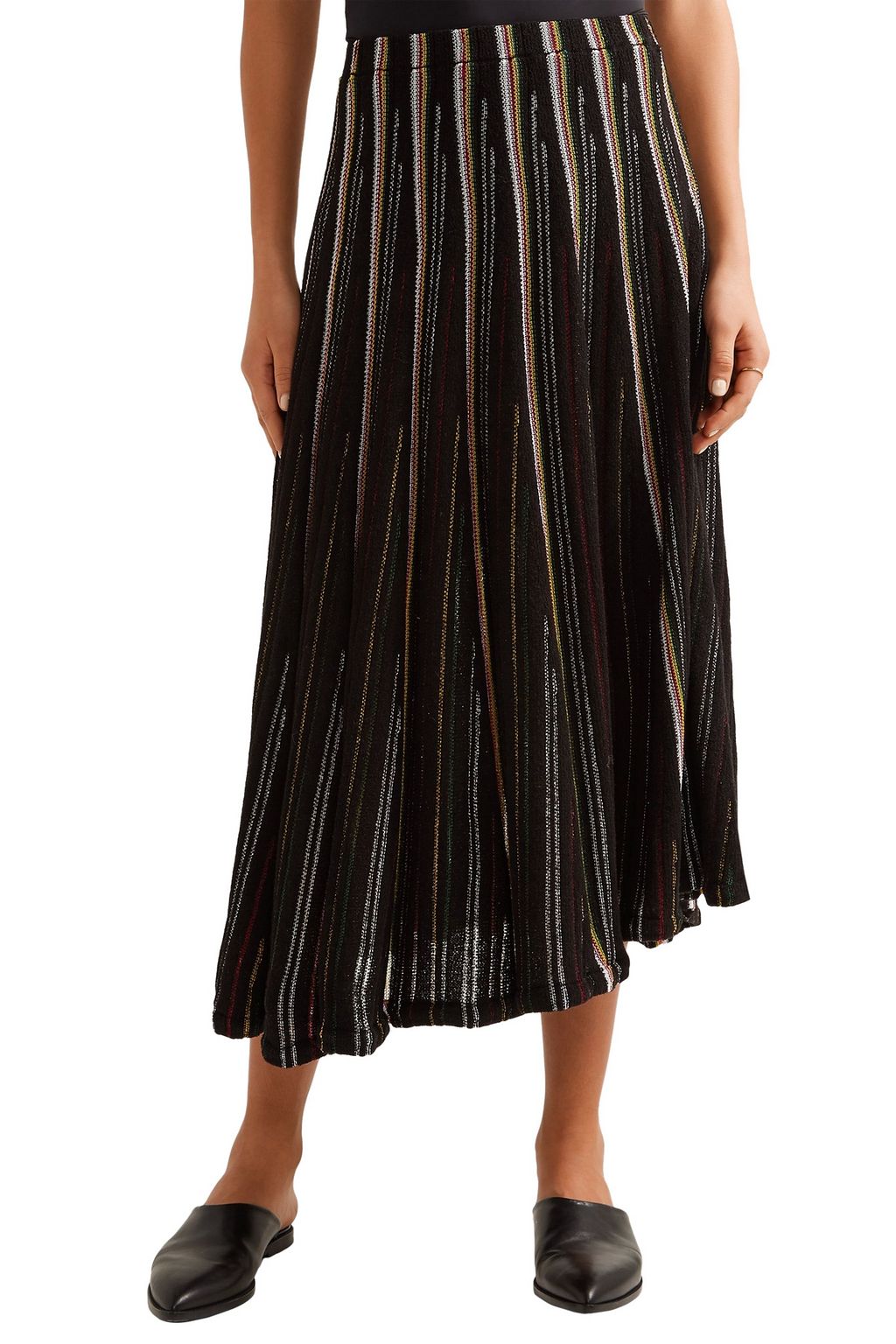ADAM LIPPES Striped open-knit cotton-blend midi skirt