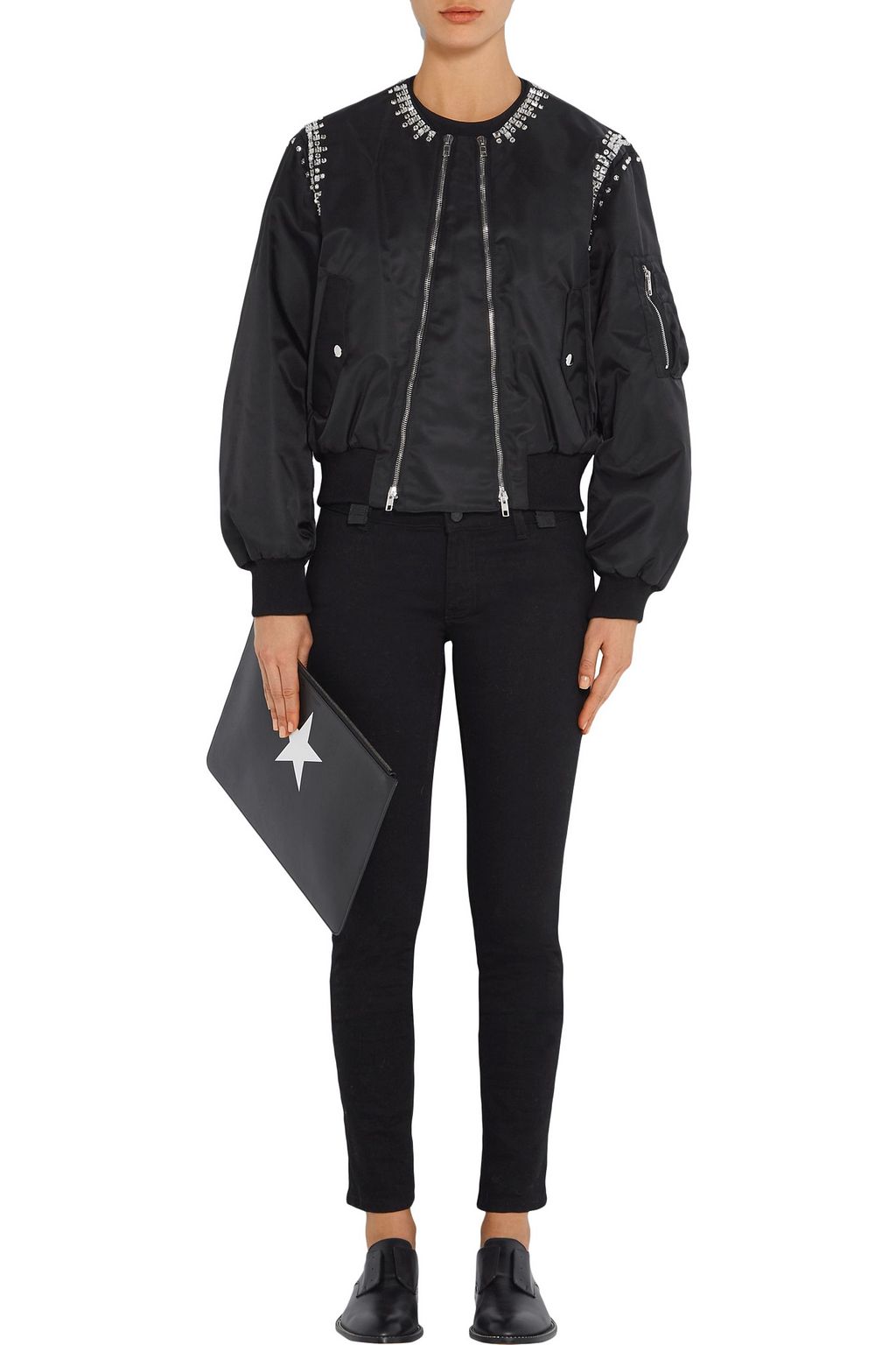 GIVENCHY Crystal-embellished shell bomber jacket