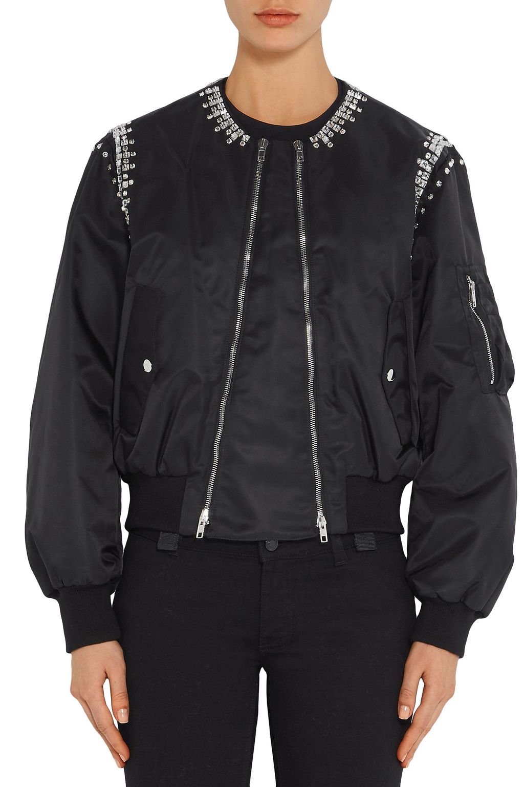GIVENCHY Crystal-embellished shell bomber jacket