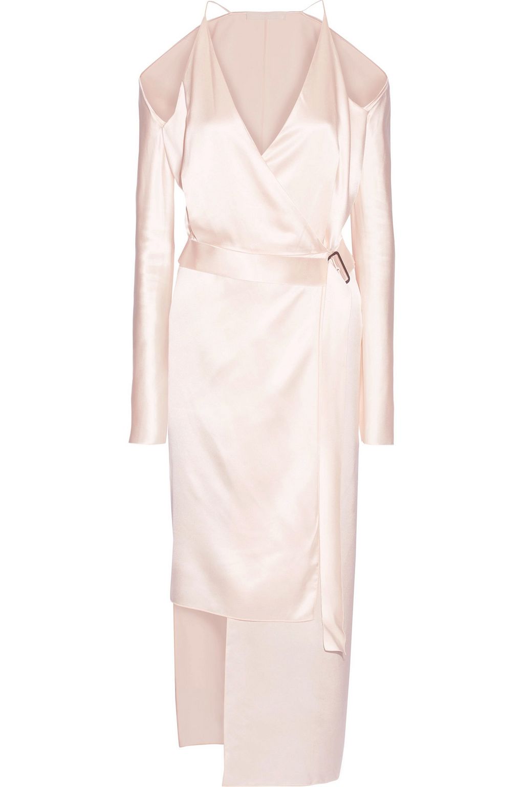asymmetrical satin wrap dress