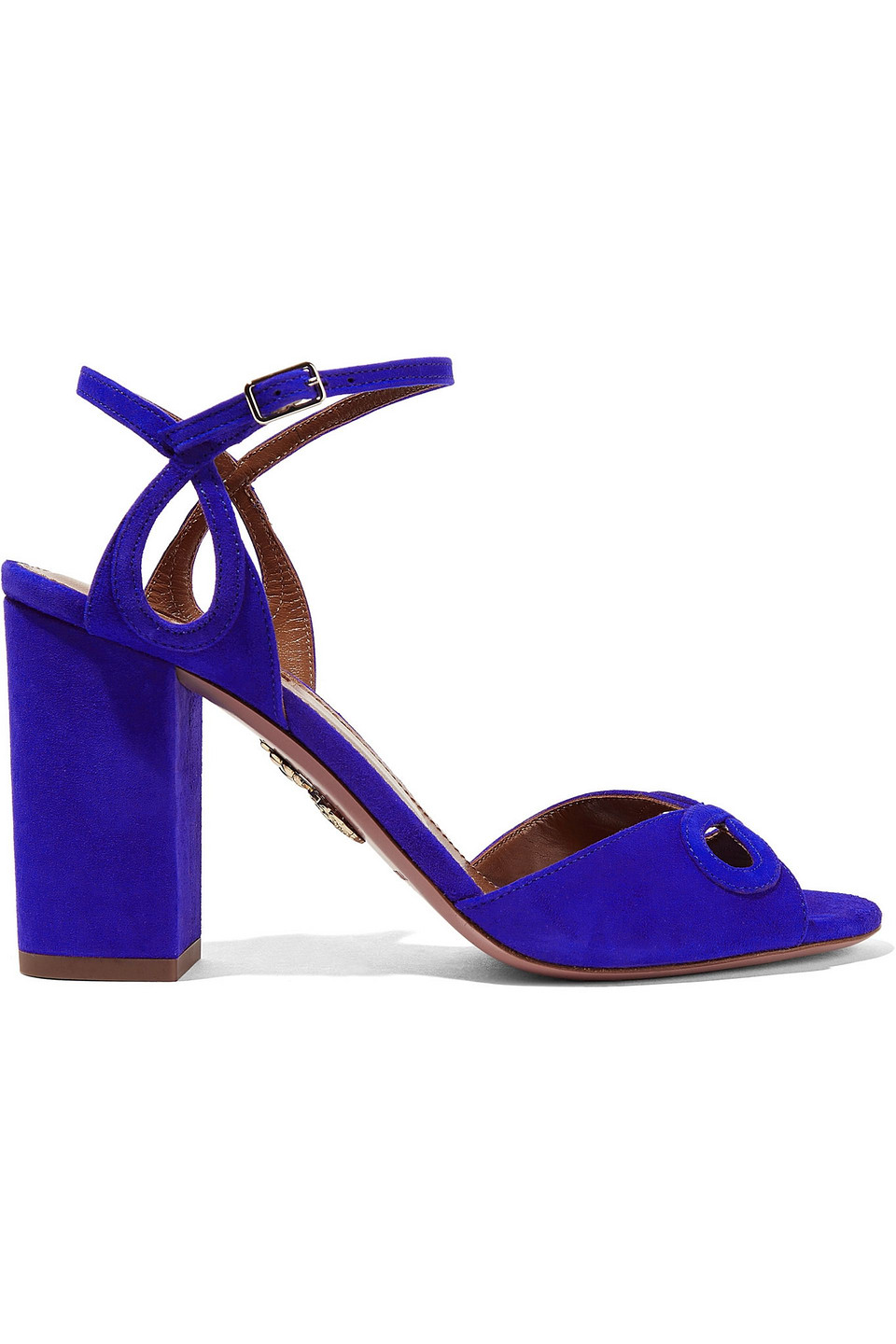Aquazzura Woman Vera Cutout Suede Sandals Bright Blue Size 40.5