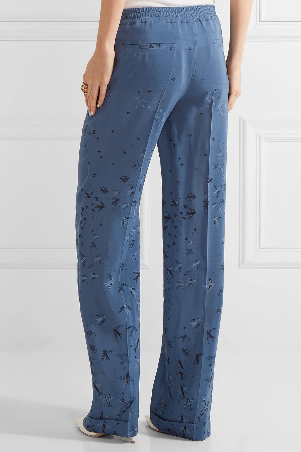 VALENTINO GARAVANI Swallow Metamorphosis printed silk crepe de chine wide-leg pants