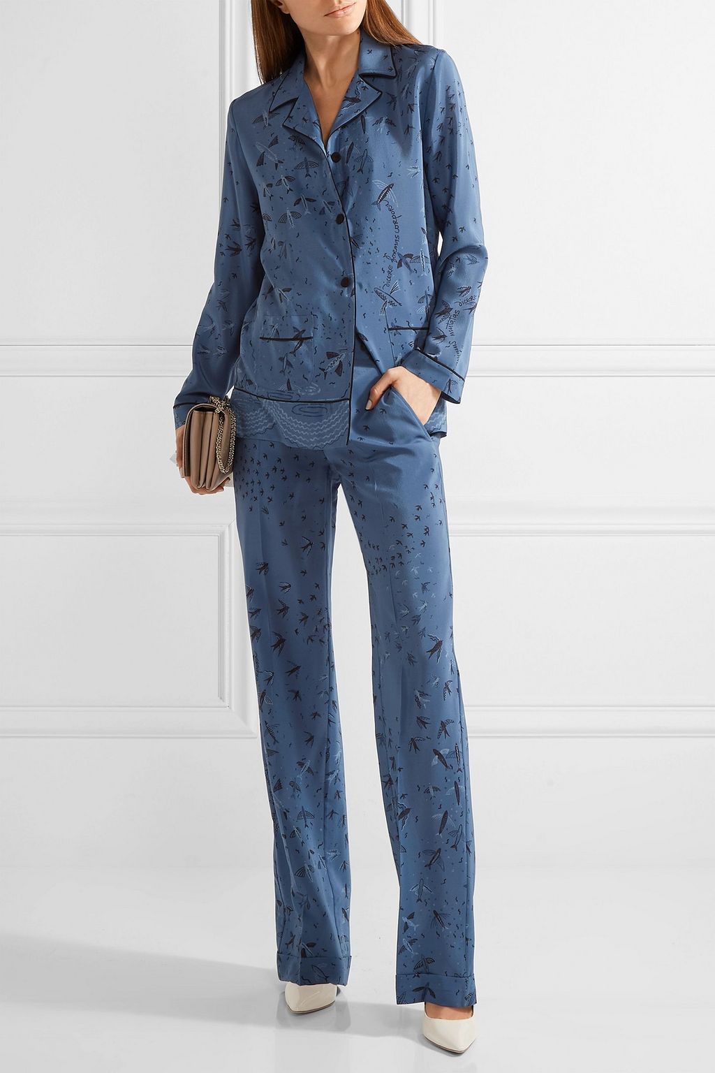 VALENTINO GARAVANI Swallow Metamorphosis printed silk crepe de chine wide-leg pants
