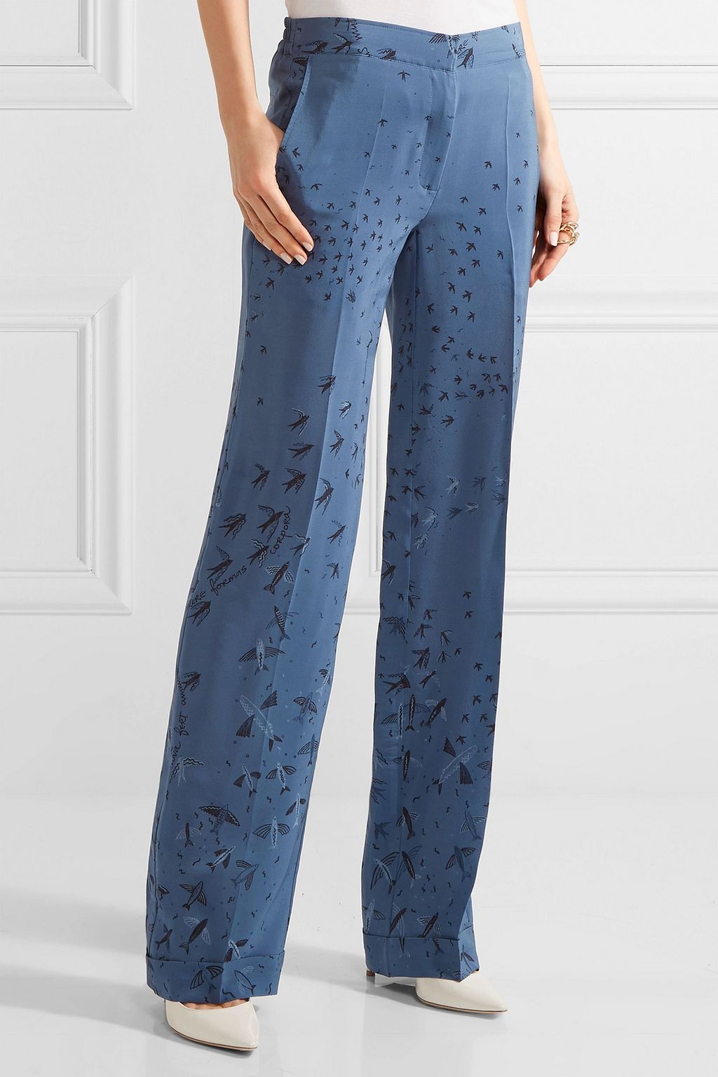 VALENTINO GARAVANI Swallow Metamorphosis printed silk crepe de chine wide-leg pants