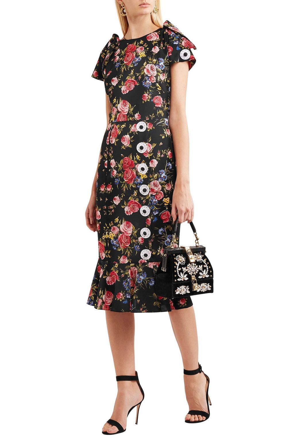 DOLCE&GABBANA 플로럴 프린트 실크 혼방 샤르뫼즈 드레스