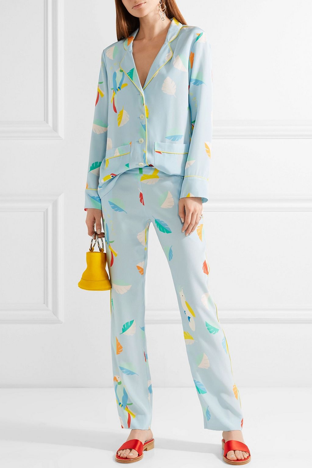 MIRA MIKATI Printed silk crepe de chine shirt and pants set
