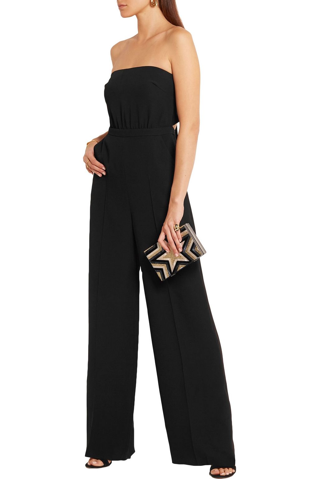 VALENTINO GARAVANI Strapless tie-back silk-cady wide-leg jumpsuit