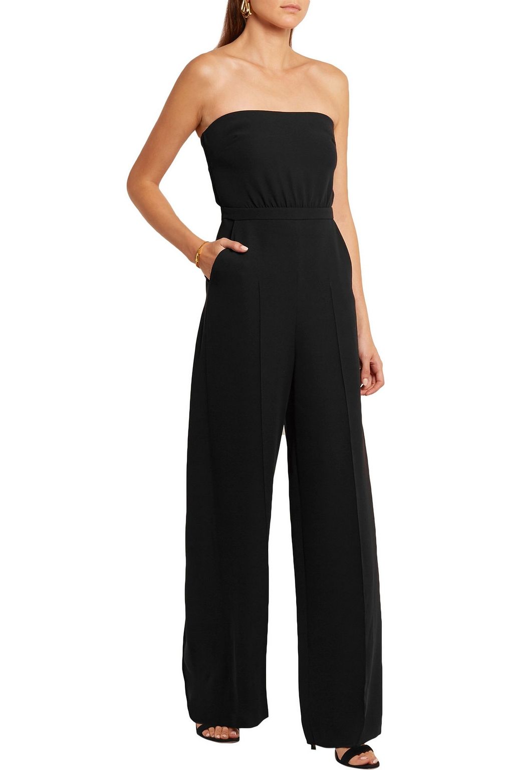 VALENTINO GARAVANI Strapless tie-back silk-cady wide-leg jumpsuit