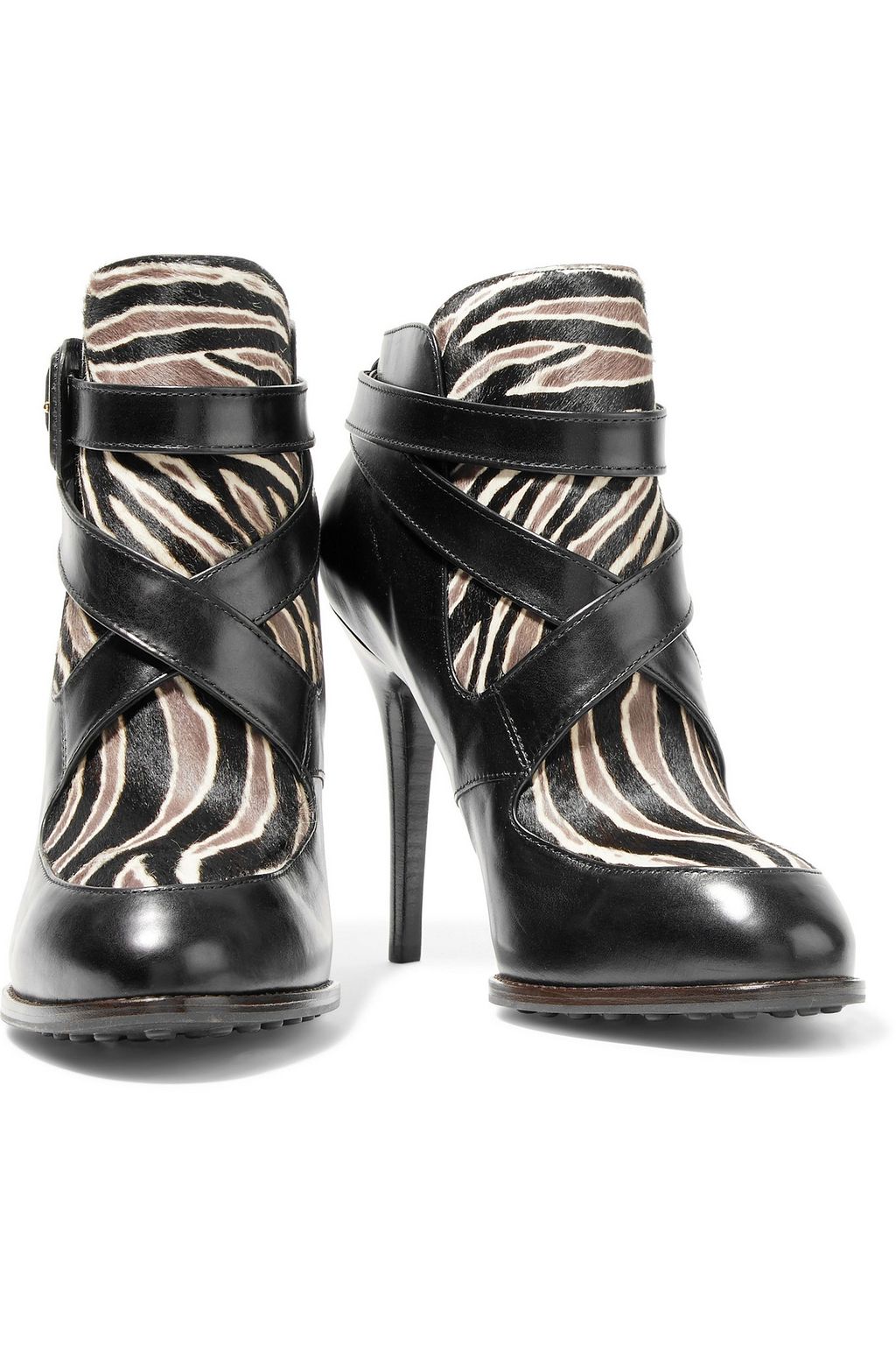 TOD'S Printed calf hair and leather ankle boots