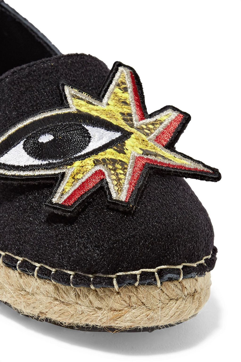 KENZO Faux leather-trimmed appliquéd felt espadrilles