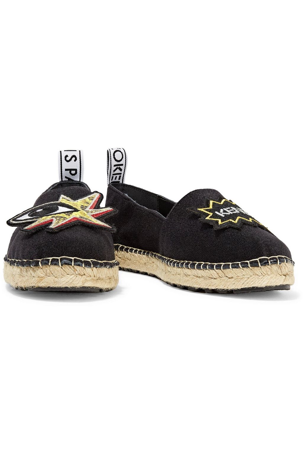 KENZO Faux leather-trimmed appliquéd felt espadrilles