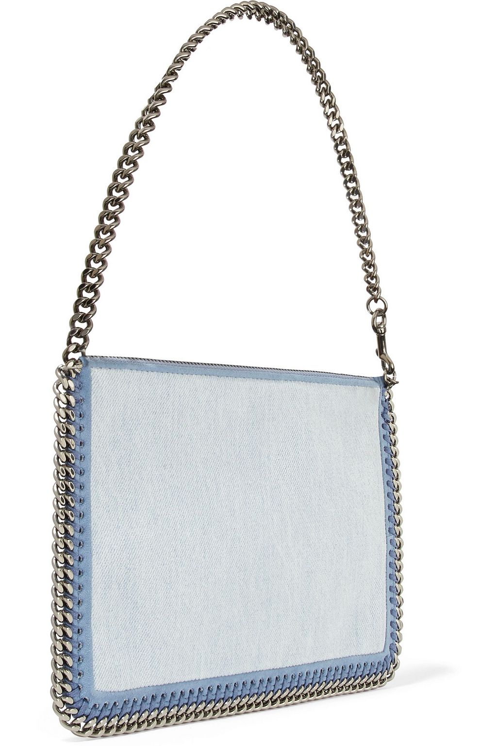 STELLA MCCARTNEY Falabella faux suede-trimmed embroidered denim shoulder bag