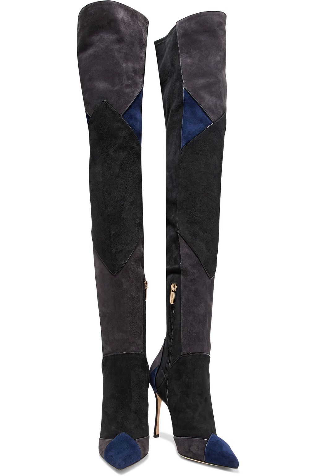 SERGIO ROSSI Color-block suede thigh boots