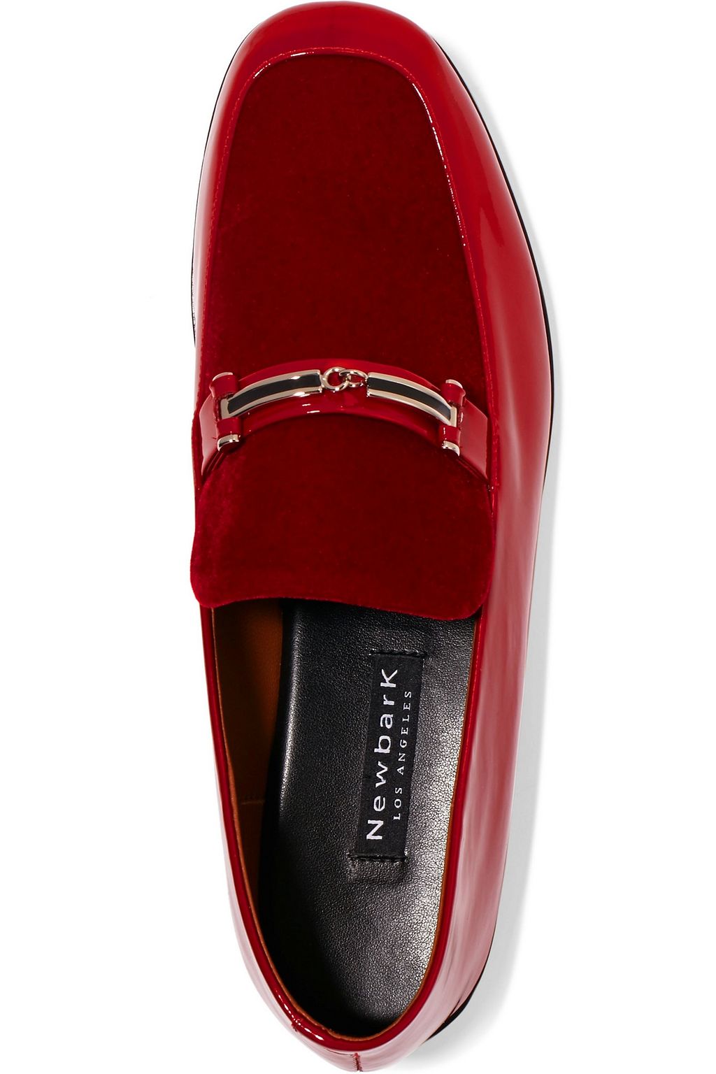 NEWBARK Melanie suede-trimmed metallic leather loafers