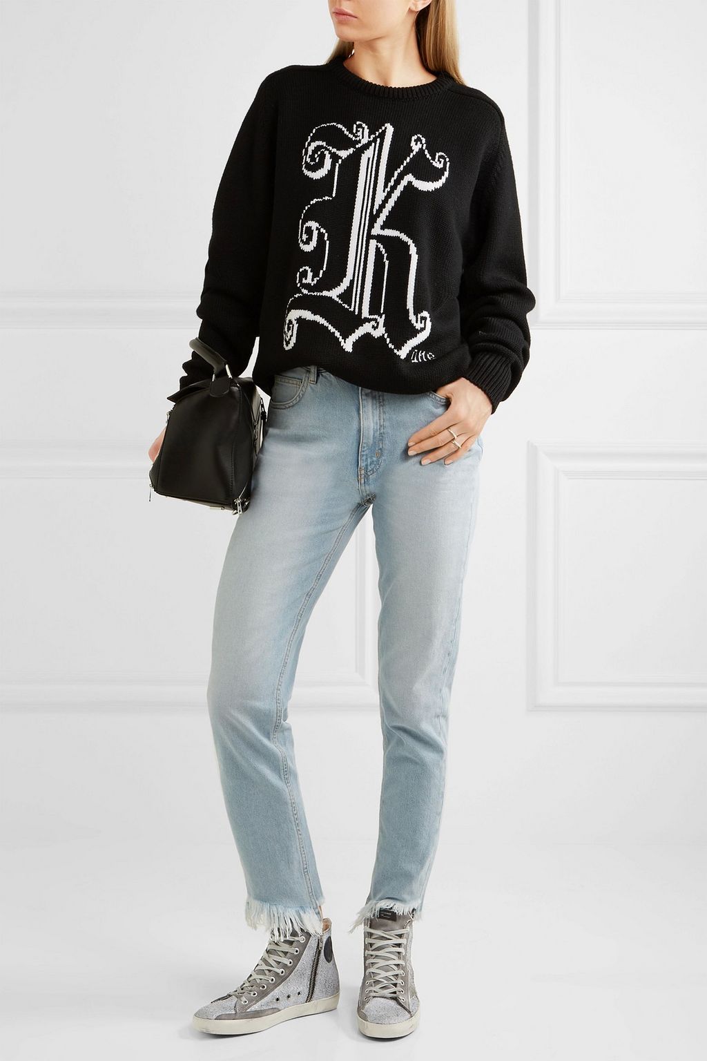 GOLDEN GOOSE Francy distressed glittered suede high-top sneakers