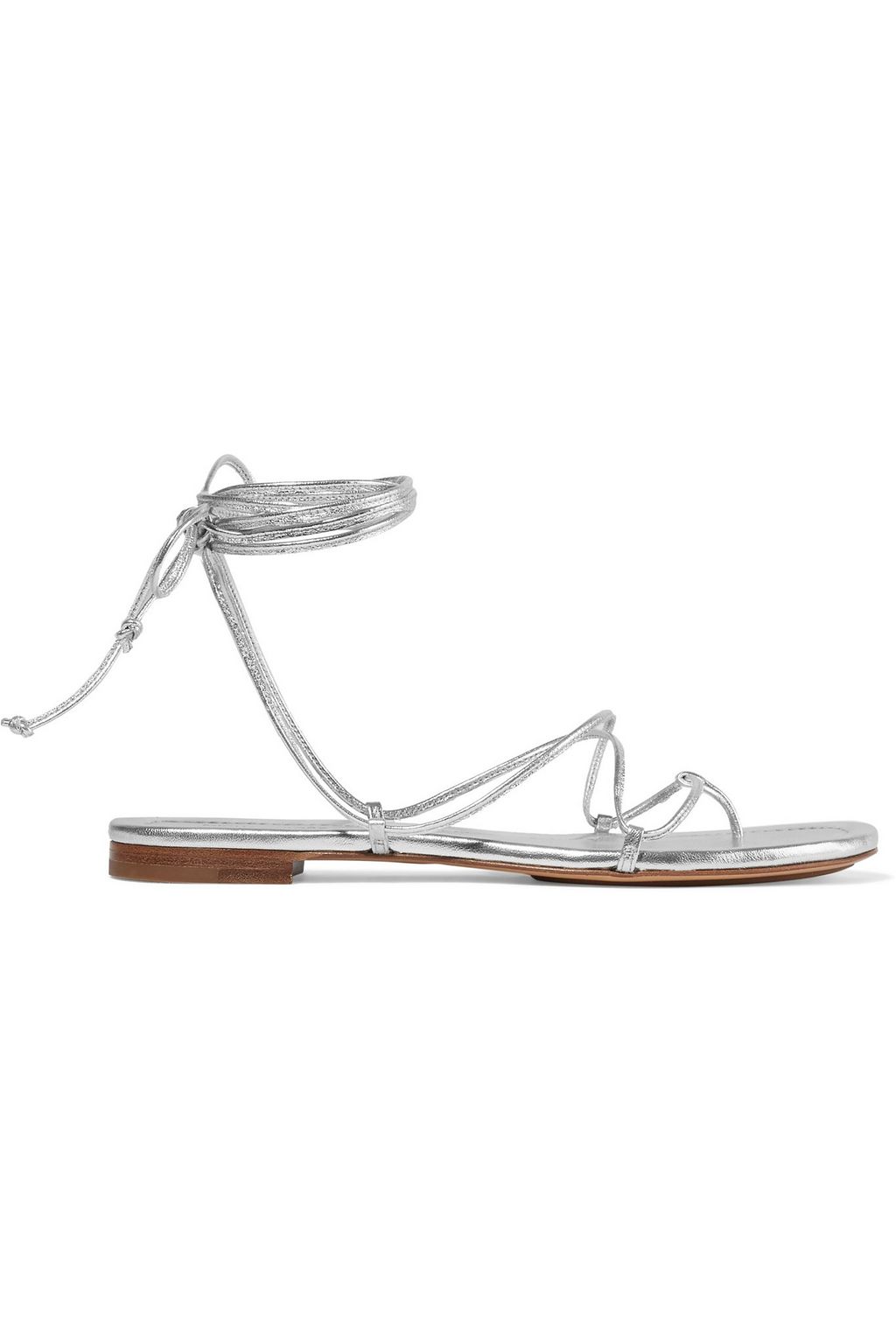 silver lace up flat sandals