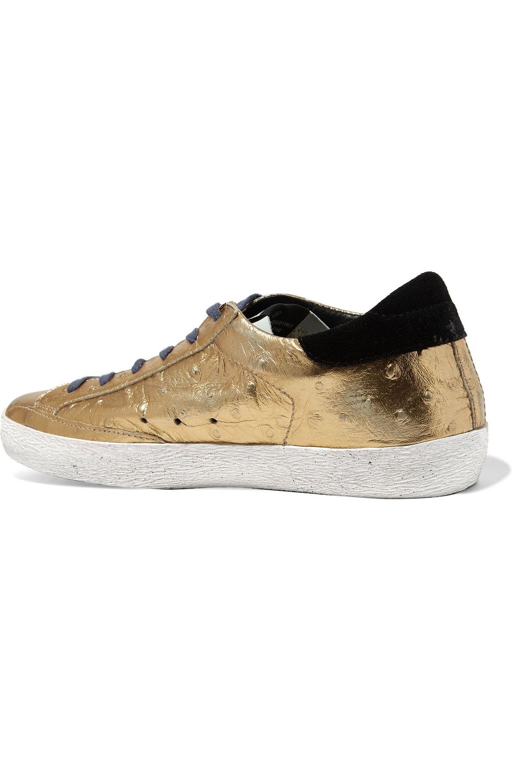 GOLDEN GOOSE Super Star distressed metallic ostrich-effect leather sneakers