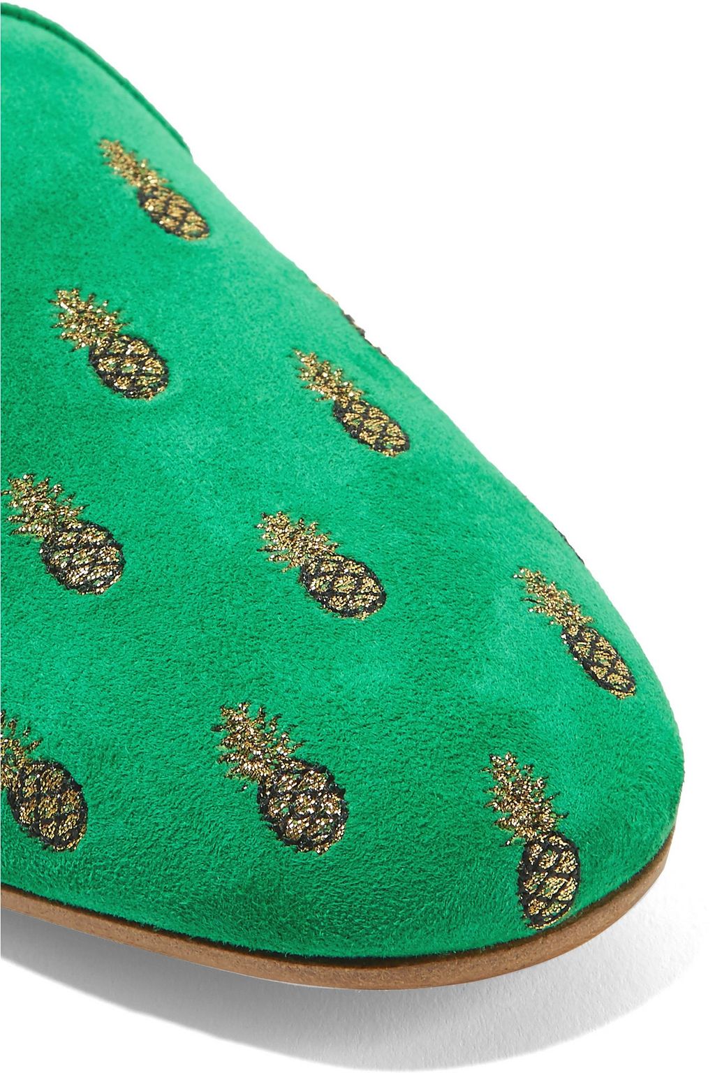 AQUAZZURA Ananas embroidered suede slippers