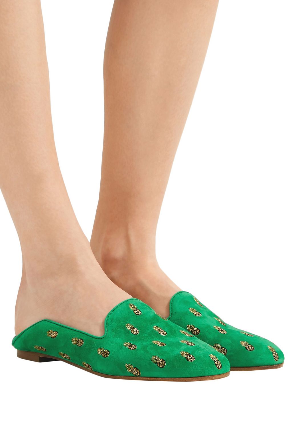 AQUAZZURA Ananas embroidered suede slippers