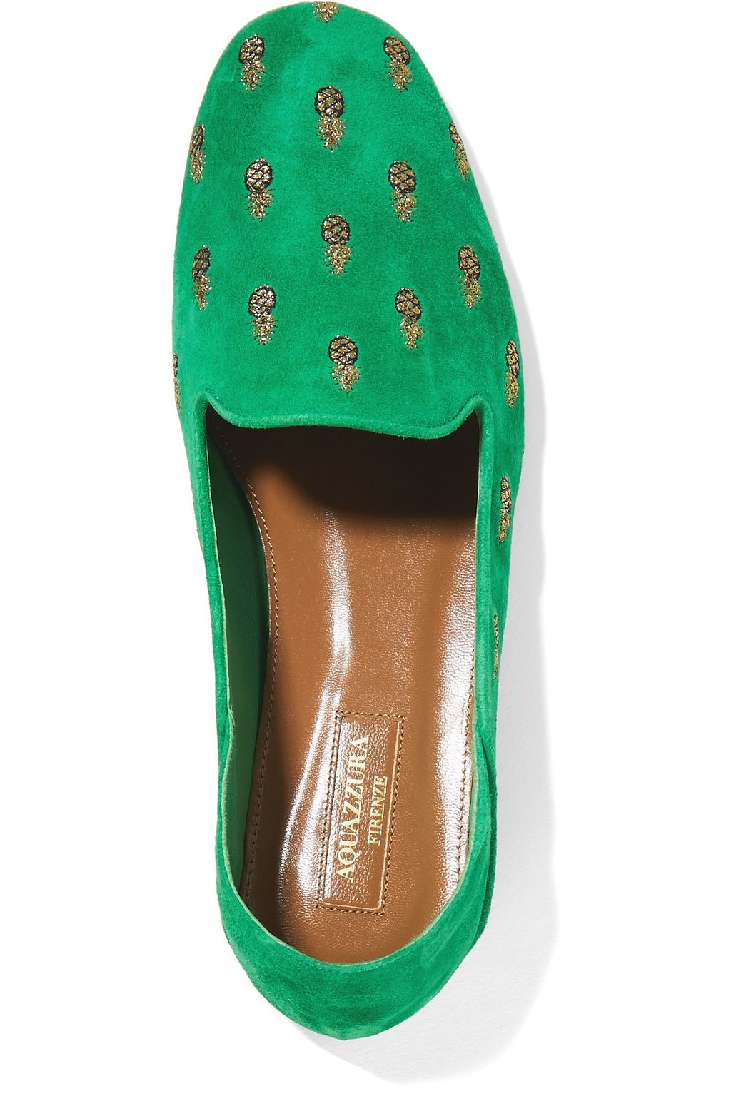 AQUAZZURA Ananas embroidered suede slippers
