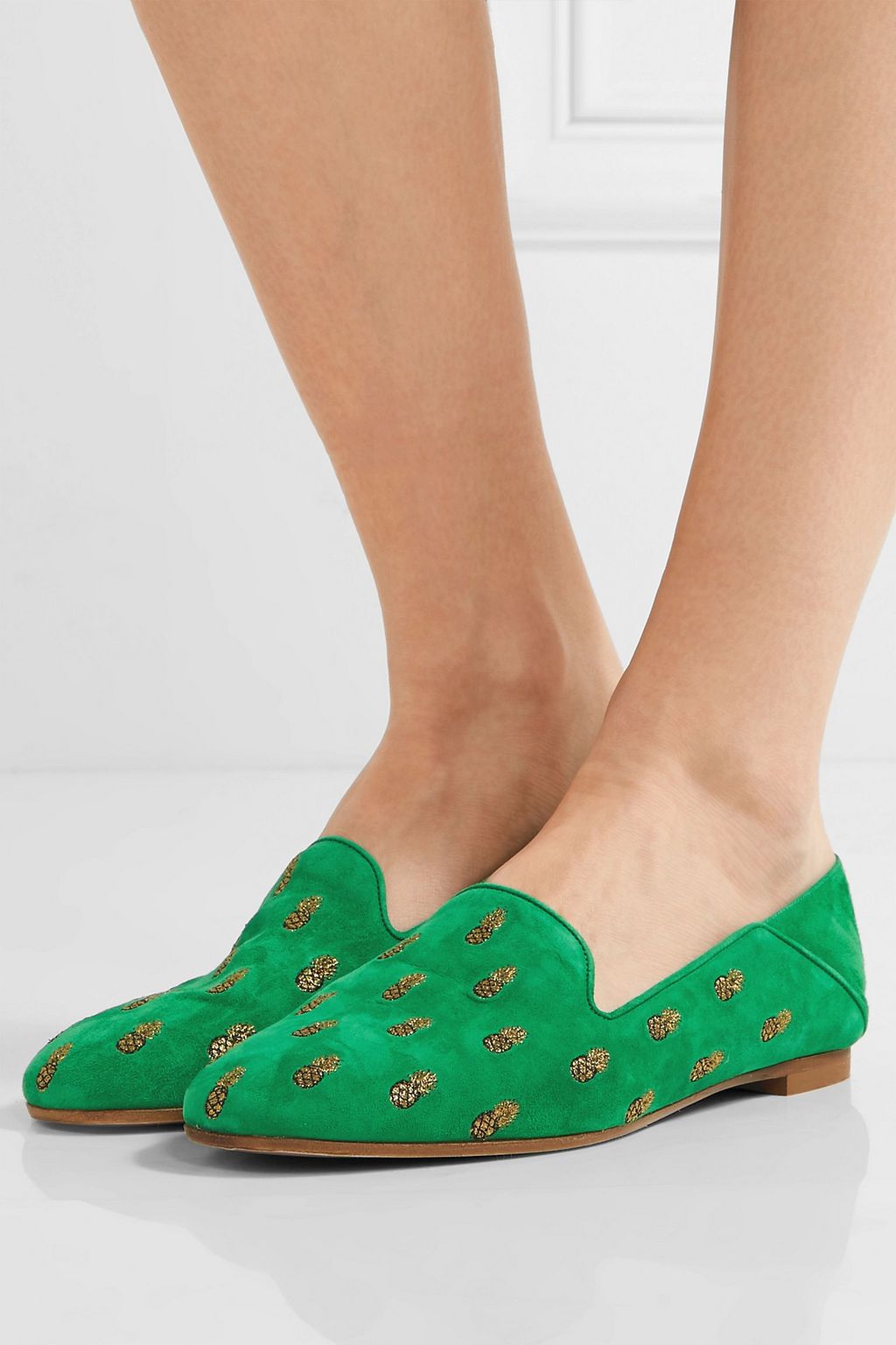 AQUAZZURA Ananas embroidered suede slippers