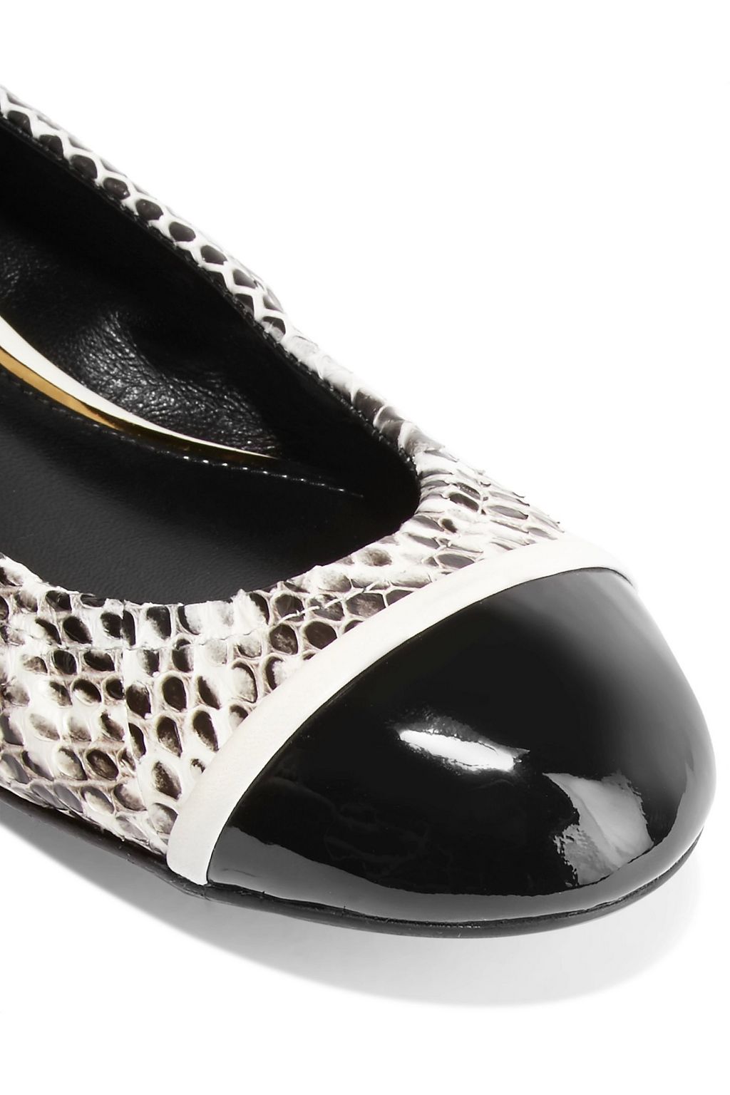 LANVIN Patent leather-trimmed elaphe ballet flats