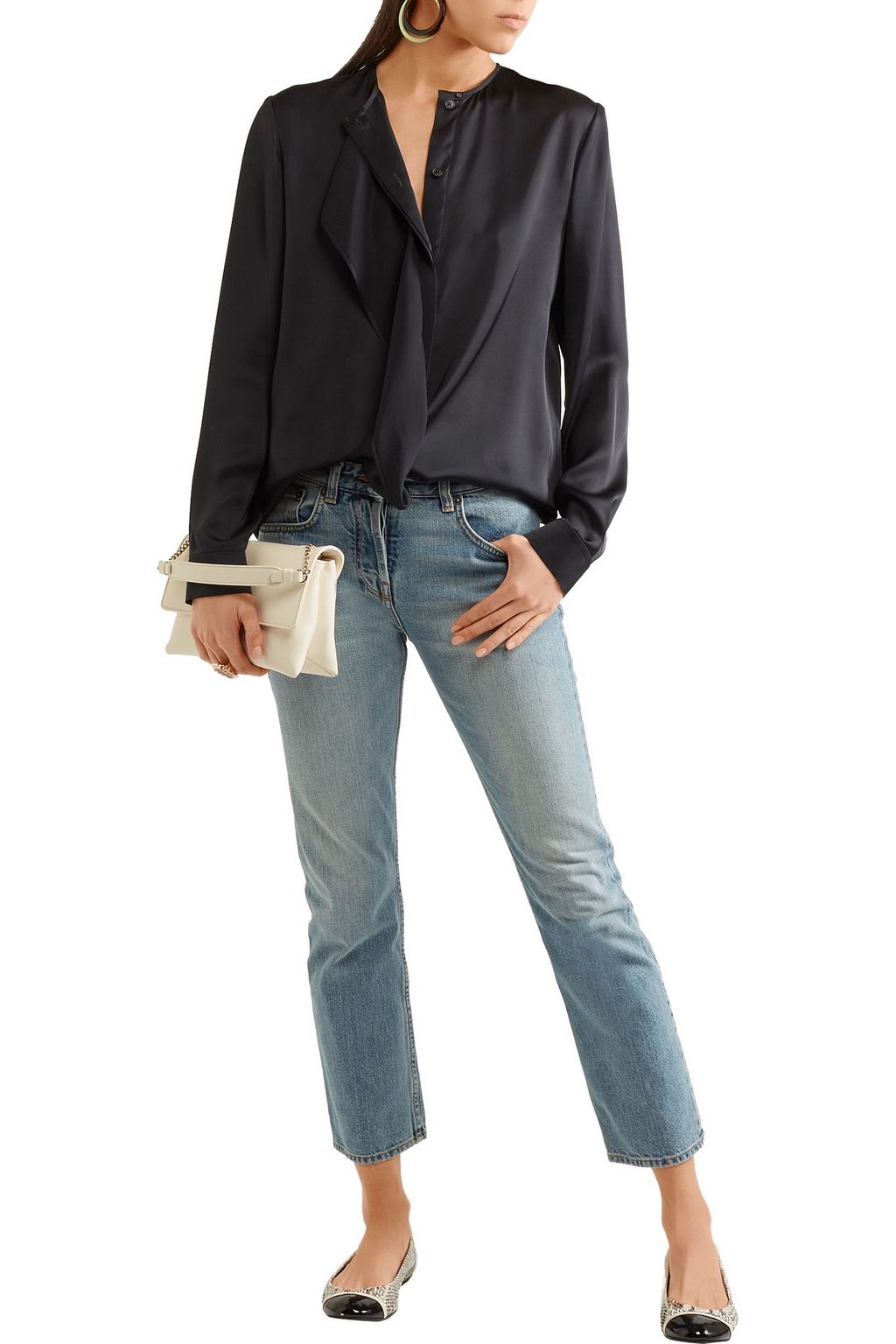 LANVIN Patent leather-trimmed elaphe ballet flats