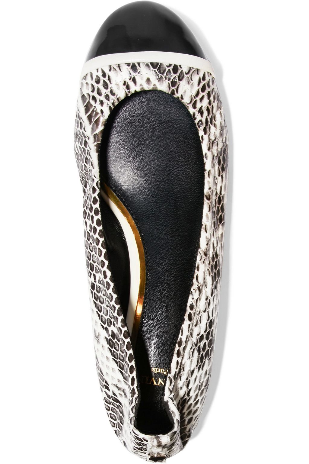 LANVIN Patent leather-trimmed elaphe ballet flats