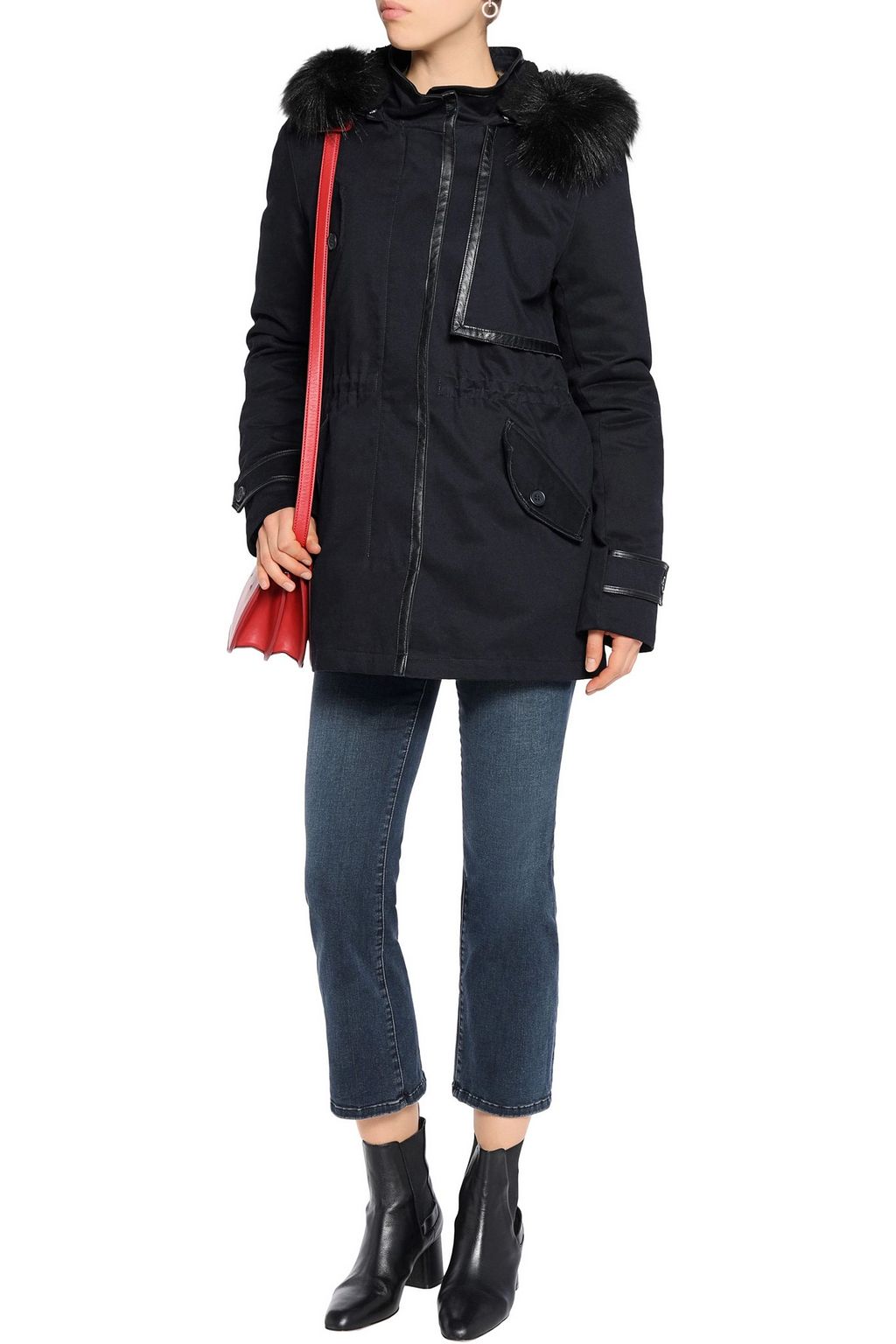 MAJE Faux fur-trimmed shell hooded coat